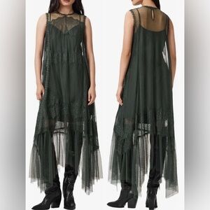 NEW ALLSAINTS Clara Sheer Lace Sleeveless Handkerchief Hem Dress sz 0